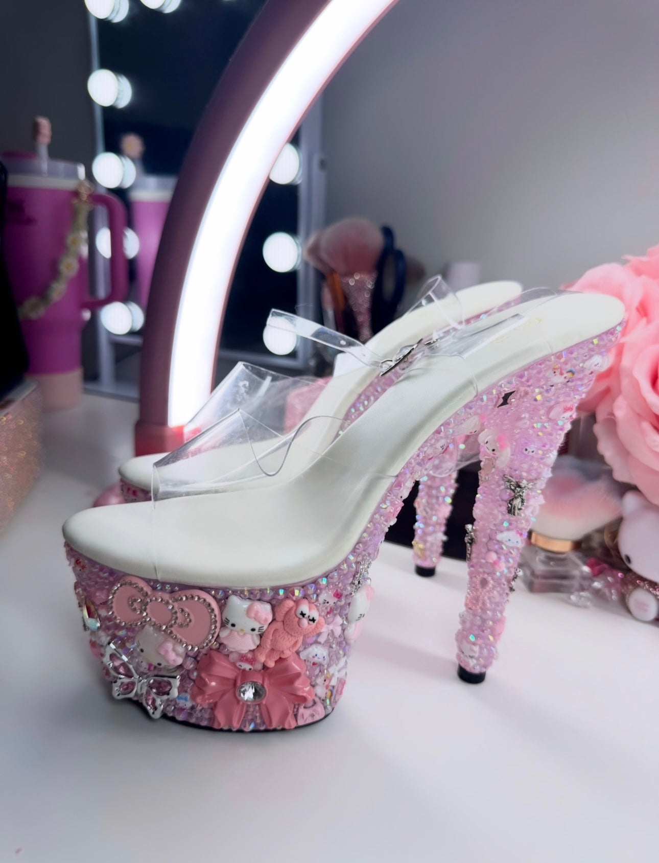 Luxury Custom Bling Pink Kawaii High Heel Pleasers