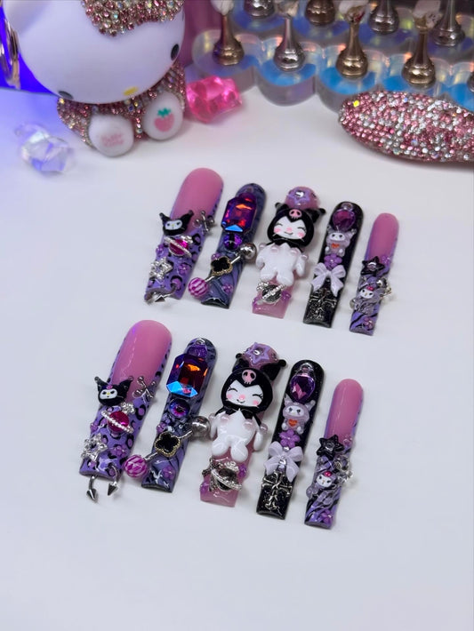 Acrylic Baddie Kuromi YK2 Press On Nails & Bling