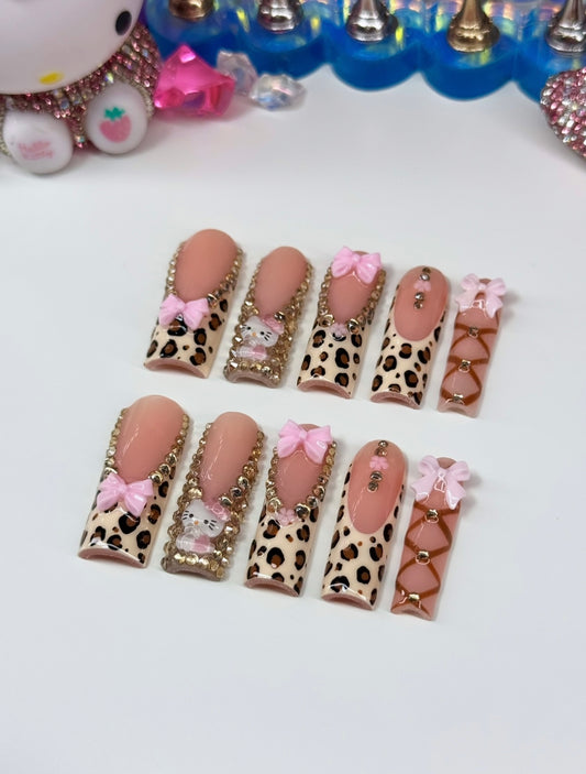 Acrylic Cute Baddie Press On Nails Leopard/Cheetah