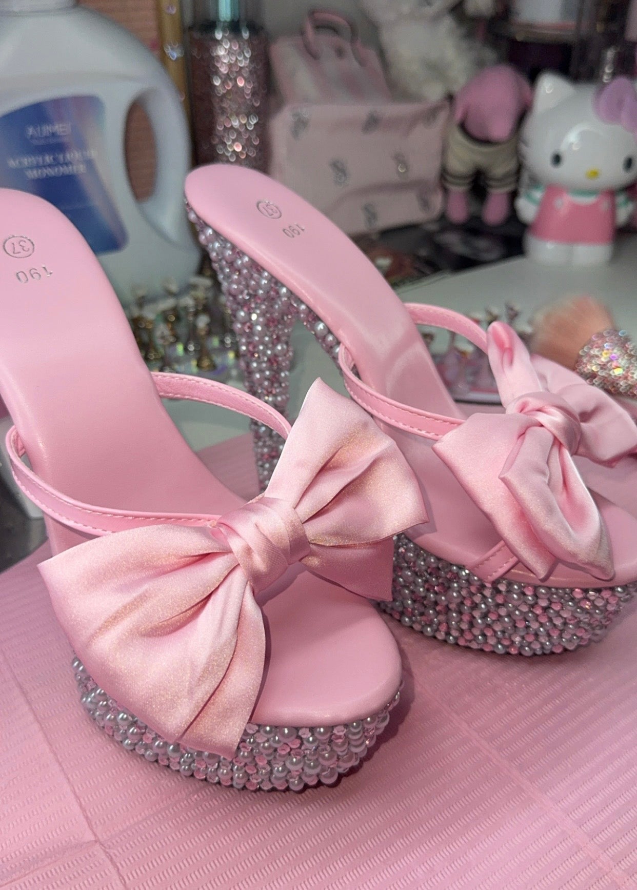 Luxury Custom Bling Pink Bow High Heels