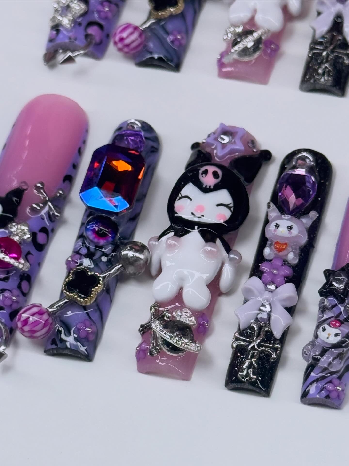 Acrylic Baddie Kuromi YK2 Press On Nails & Bling