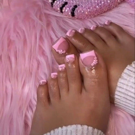 Toe Acrylic Press On Nails Pink French Tips 22pc