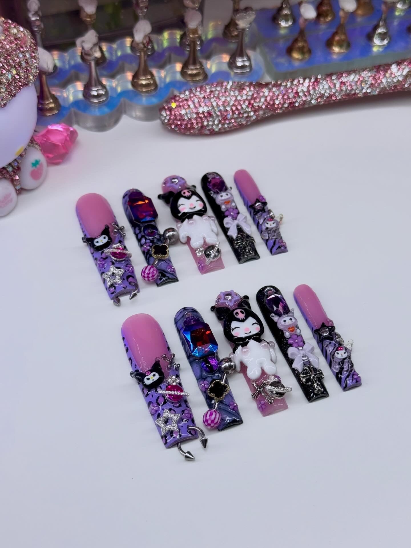 Acrylic Baddie Kuromi YK2 Press On Nails & Bling