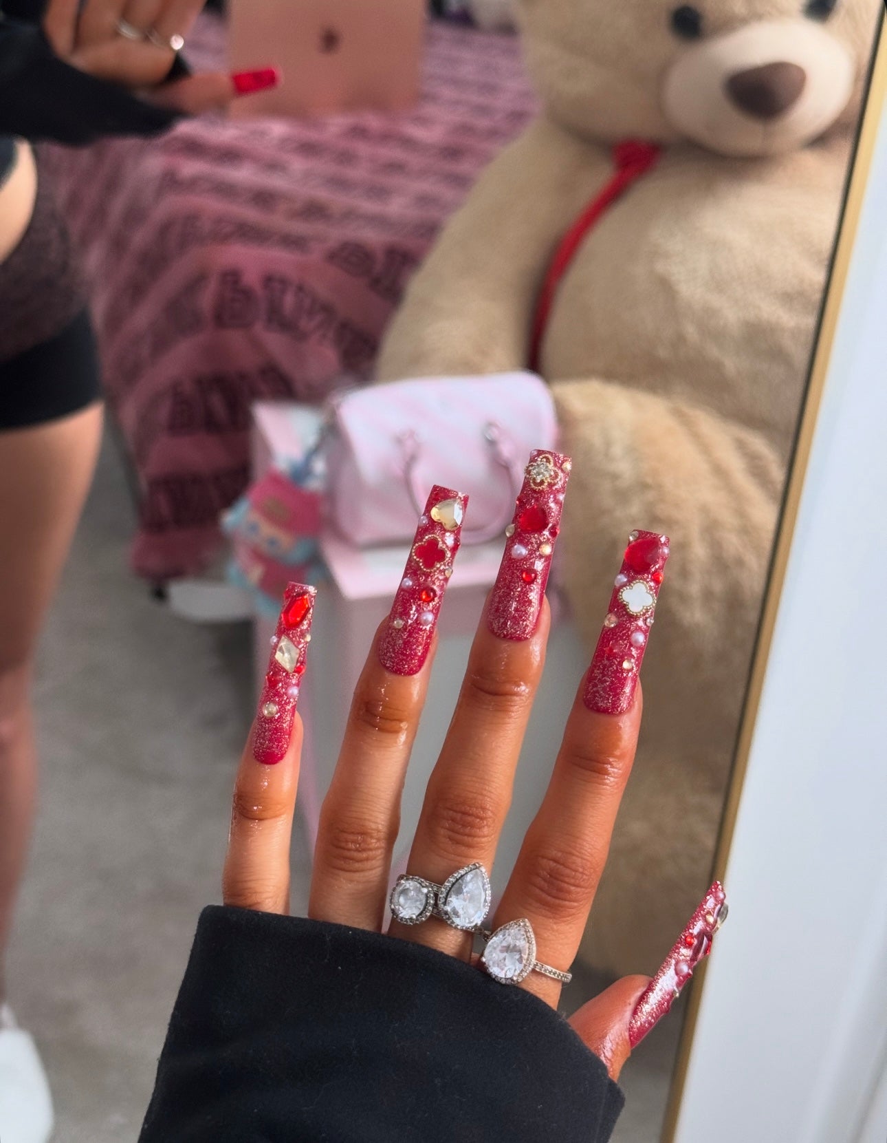 Y2K Van Cleef Red Baddie Bling Acrylic Press On Nails