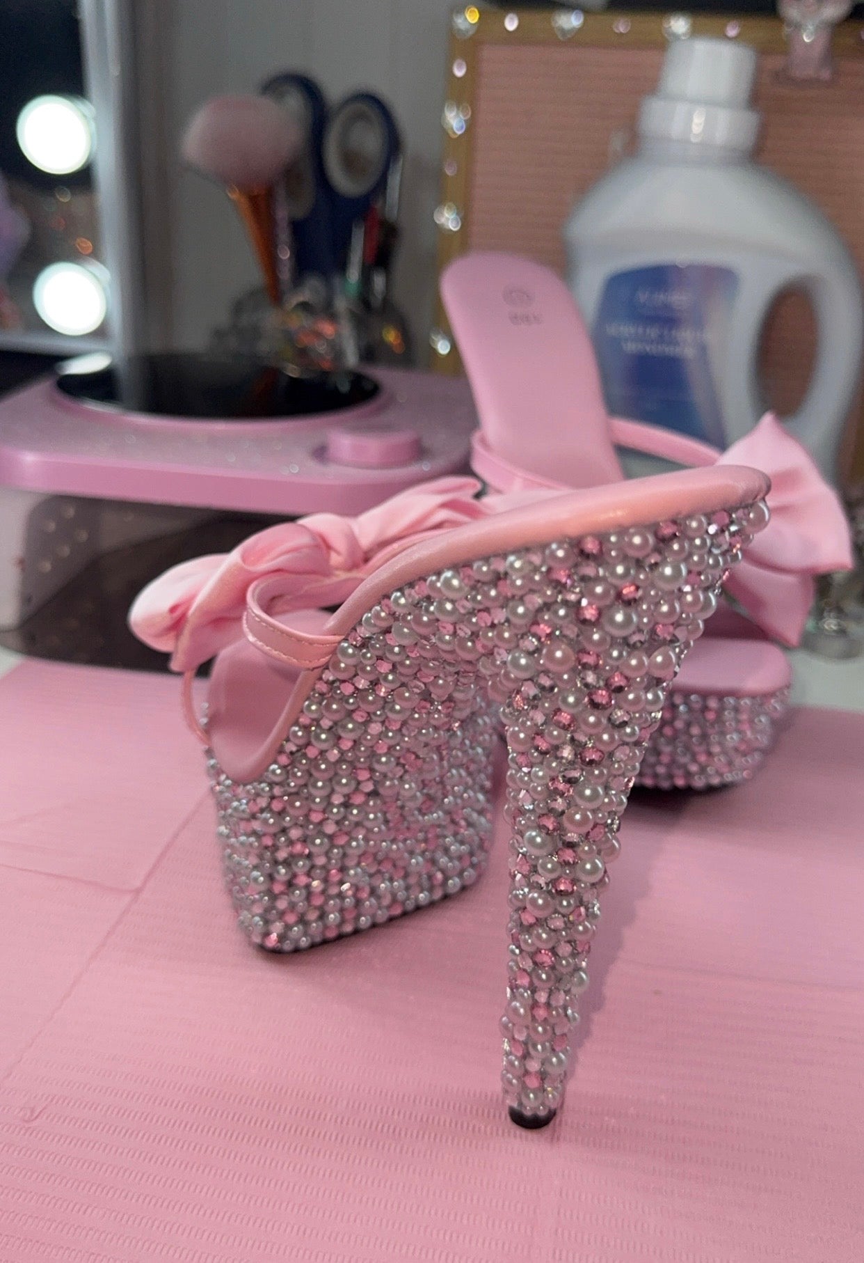 Luxury Custom Bling Pink Bow High Heels