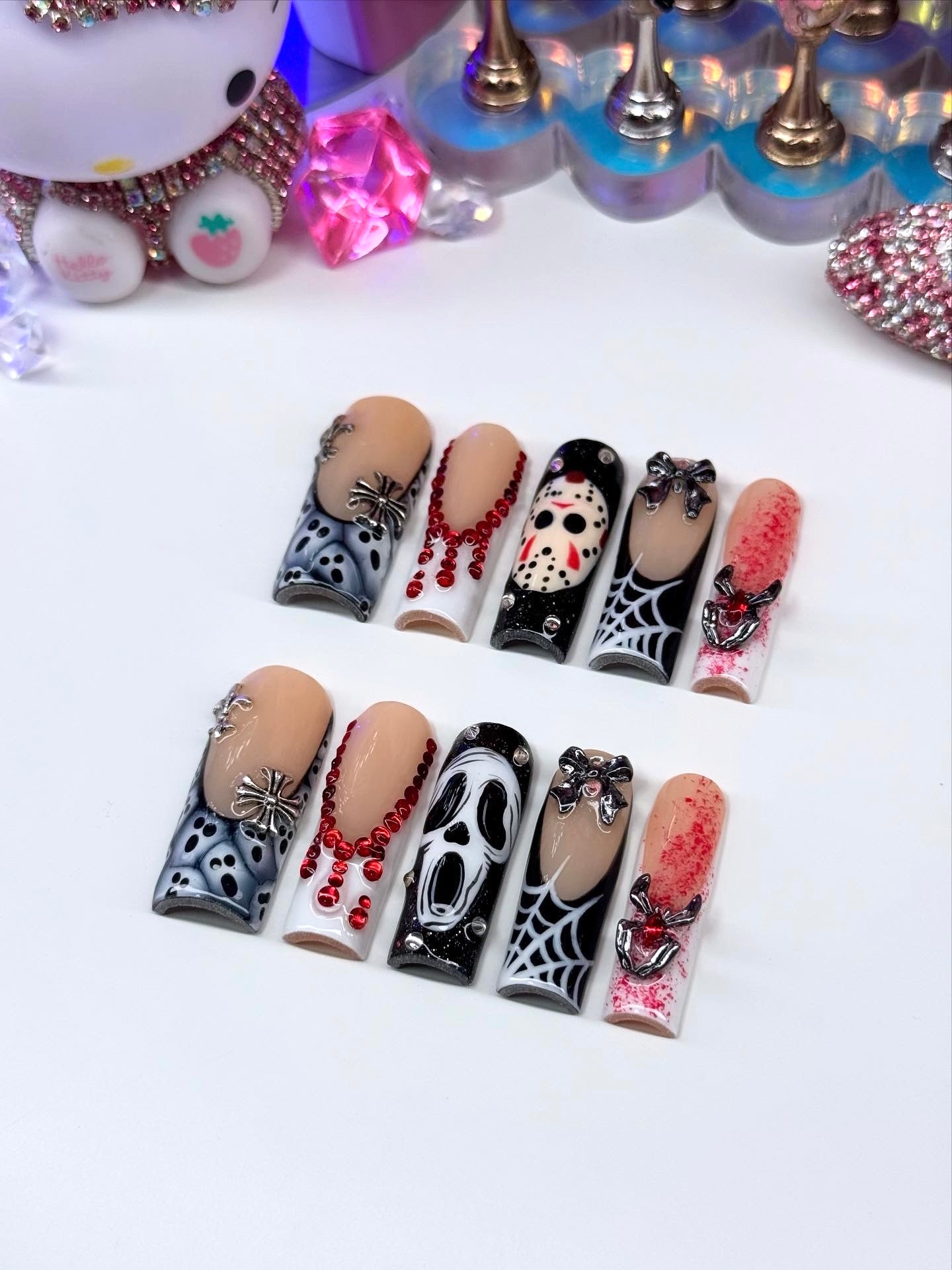 Acrylic Baddie Black & Red Spooky/Horror Acrylic Press On Nails
