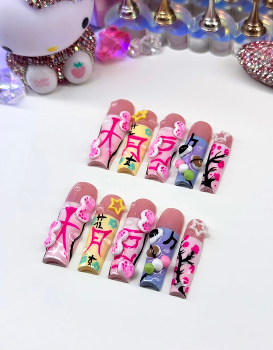 Acrylic Baddie Cute Japan/Tokyo 3D Press On Nails