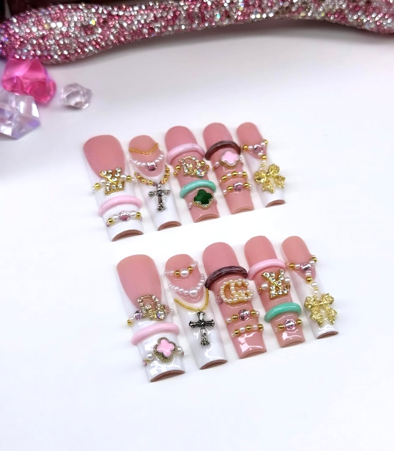 Acrylic Luxury Baddie Jewelry 3D White French Tips