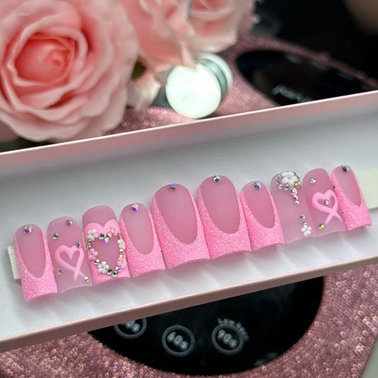 Y2K Spring Pink Matte Acrylic Press On Nails Bling