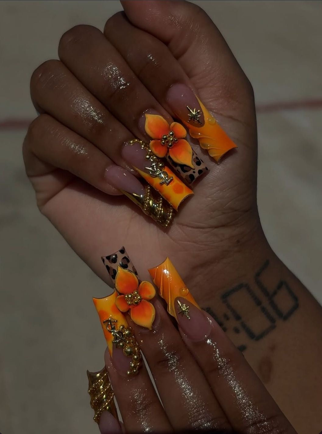 Acrylic French Tips Y2K Orange Spring Press On Nails