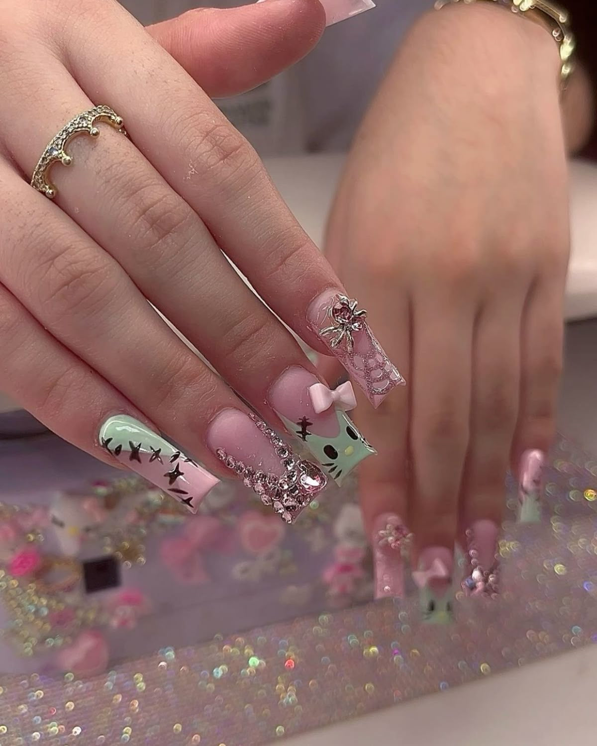 Acrylic Halloween Press On Nails Cute Pink Kawaii & Spooky
