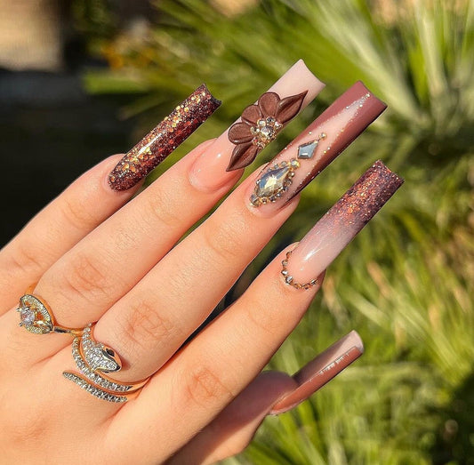 Acrylic Cute Fall Press On Nails Brown French Tips