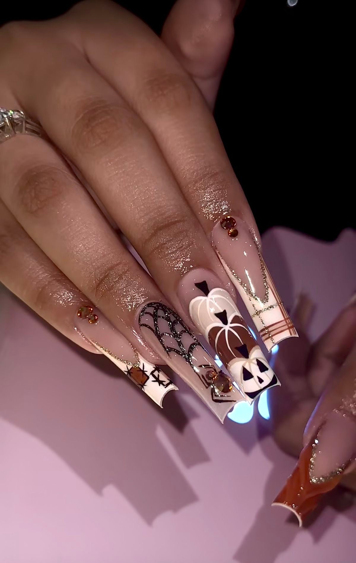 Acrylic Baddie Pumpkins Autumn Halloween Cute Press On Nails