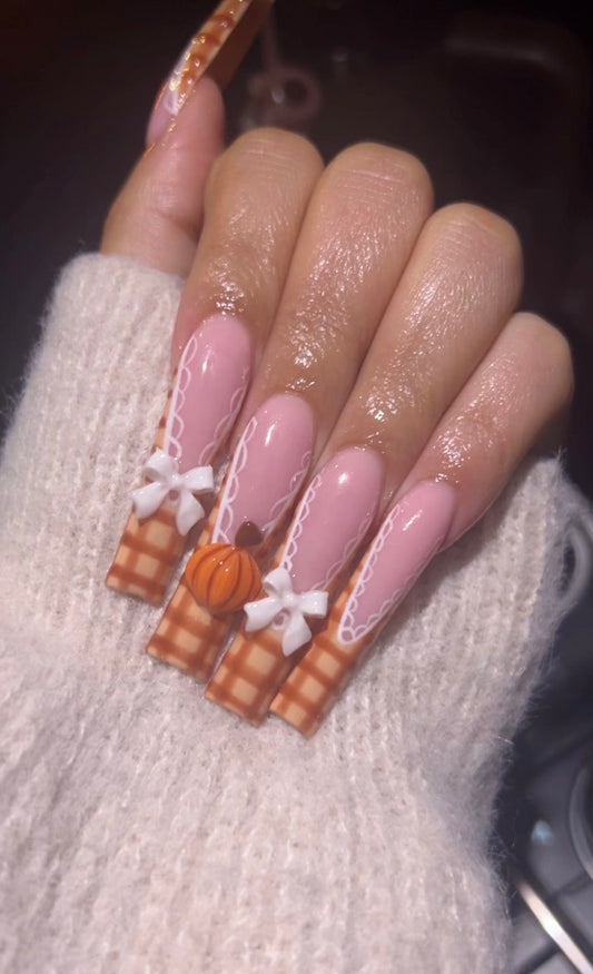 Acrylic Baddie French Tips Pretty Autumn Fall Coquette Nails