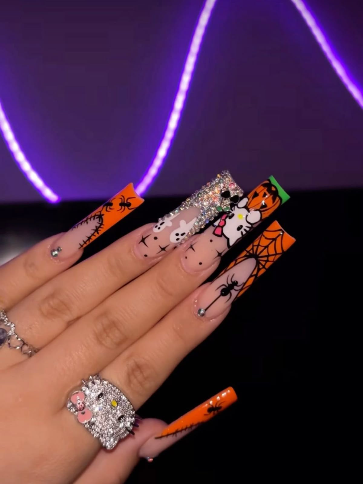 Acrylic Y2K Spooky Halloween Kitty Press On Nails