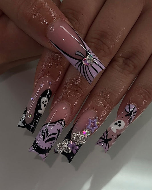 Acrylic Baddie French Tips Fall Halloween Purple Nails