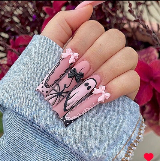 Acrylic Baddie French Tips Fall Halloween Pink Matte Nails
