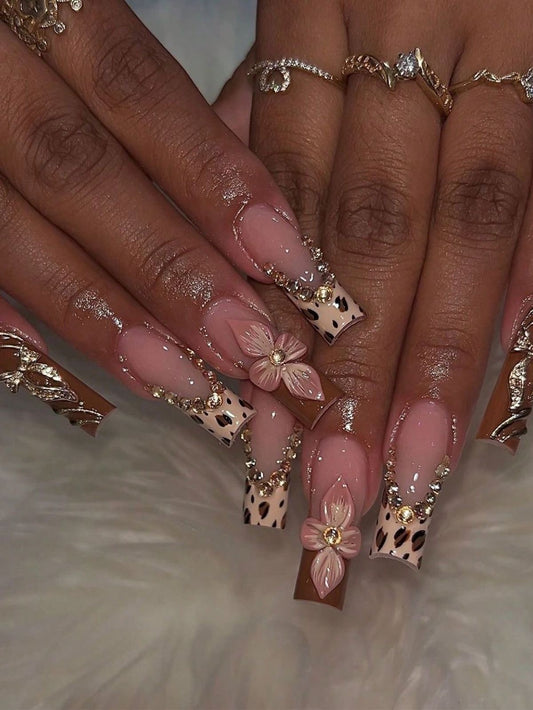 Acrylic French Tips Fall Autumn Brown 3D Press On Nails