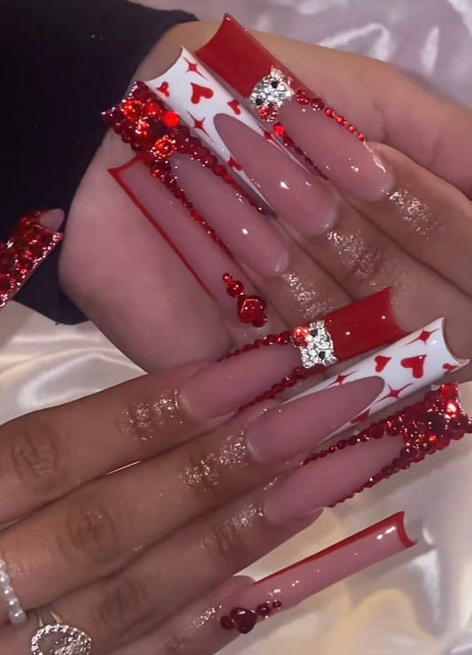 Acrylic Cute Baddie Bling Valentine’s Day Red Press On Nails