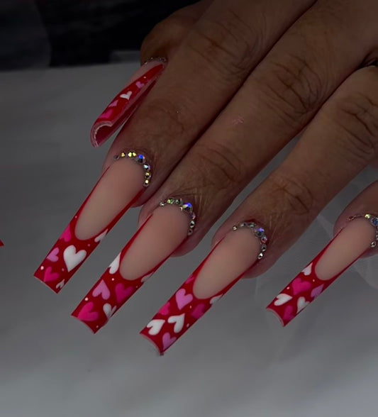 Acrylic Cute French Tips Matte Red Heart Press On Nails