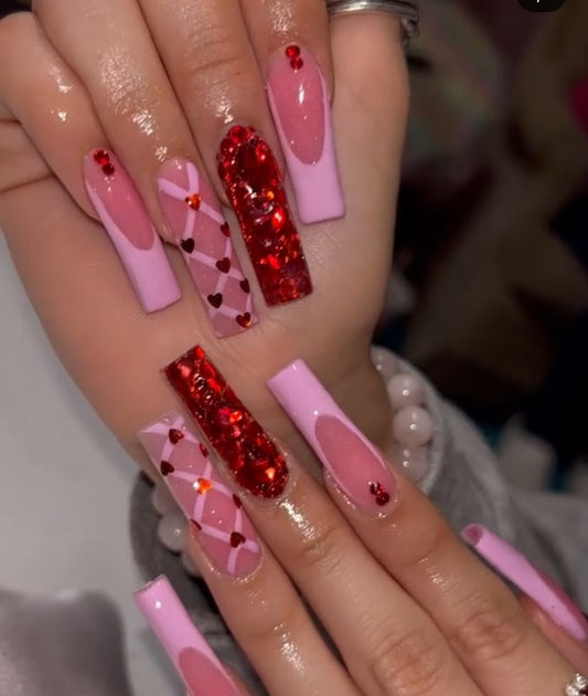 Acrylic Cute French Tip Pink Valentines Day Press On Nails