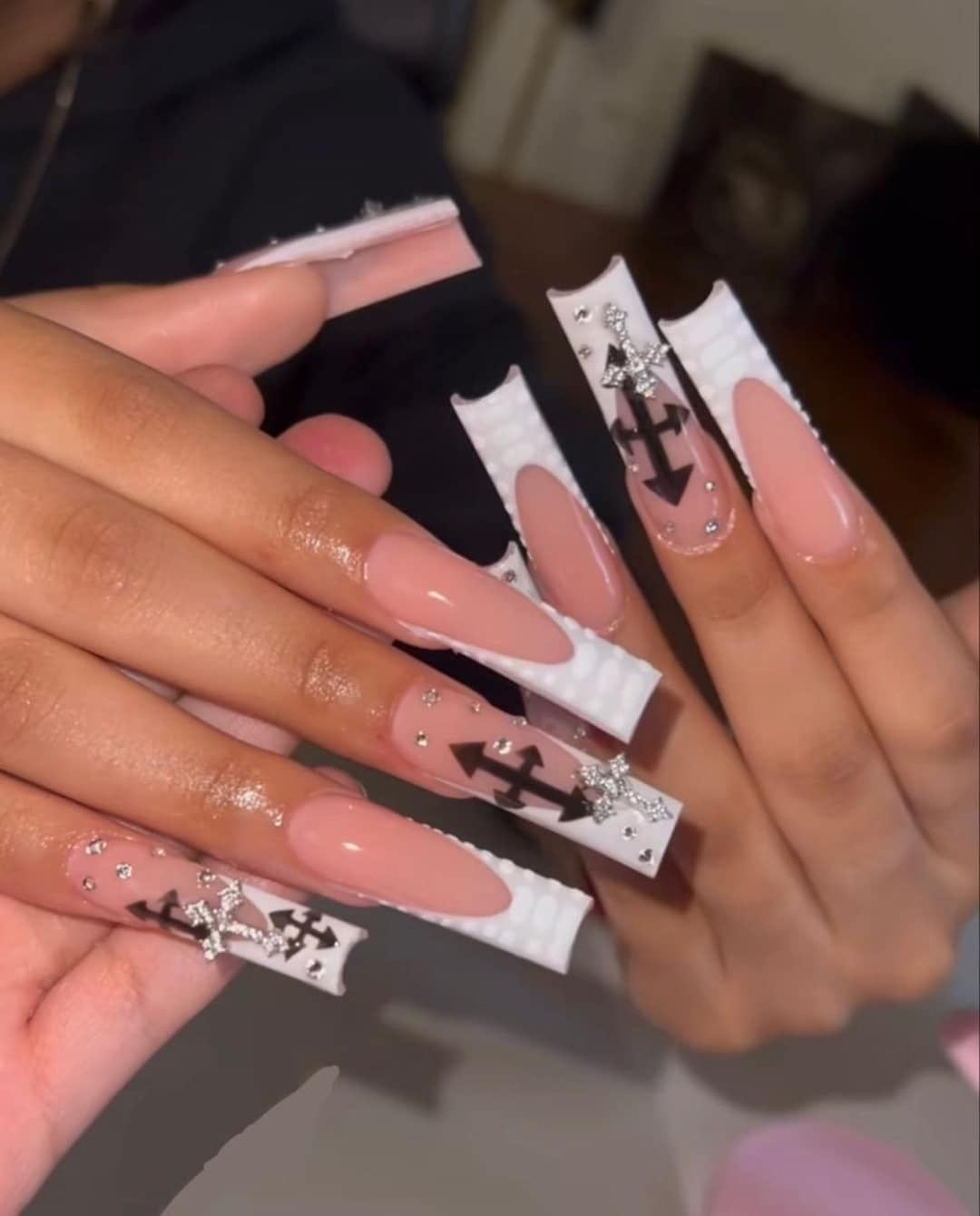 Y2K White Frenchies & Crosses Acrylic Baddie Press On Nails
