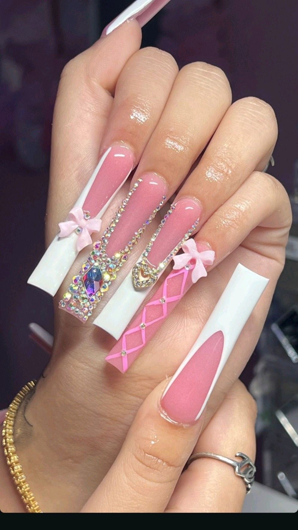 Y2K Acrylic Baddie Bling Coquette Press On Nails