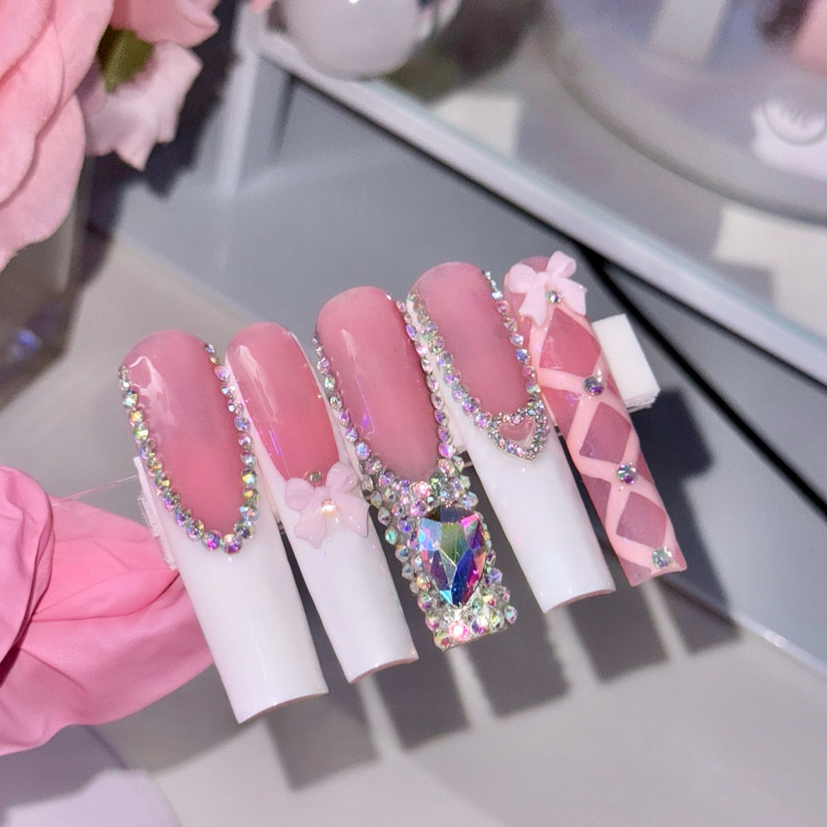 Y2K Acrylic Baddie Bling Coquette Press On Nails